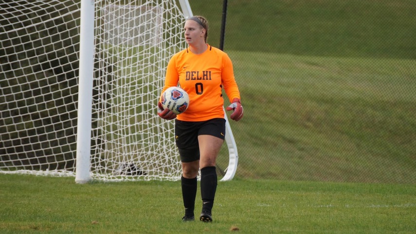Rachael Scoones holding the ball after a save.