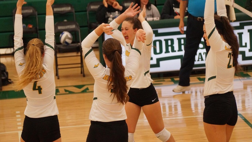 The team celebrating after winning a point.